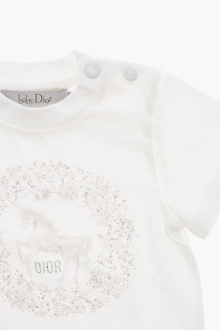 T-Shirt Girocollo in Tinta Unita con Stampa Unicorno