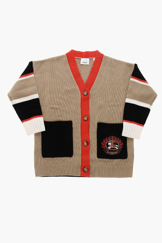 Cardigan aus Wolle mit V-Ausschnitt und Patch-Logo
