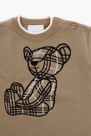 Teddy Bear Embroider Rompersuit and Pom Pom Beanie Set