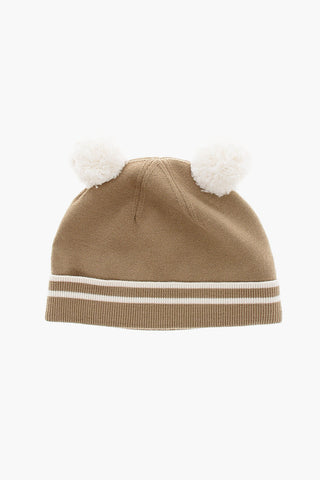 Teddy Bear Embroider Rompersuit and Pom Pom Beanie Set