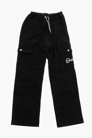 Stretch Denim Cargo Jeans with Embroidered Logo