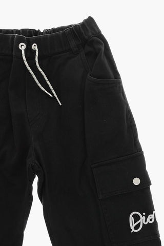 Stretch Denim Cargo Jeans with Embroidered Logo