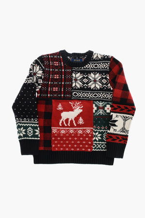 Crewneck HOLIDAY Wool-Blend Sweater Embroidered All-Over