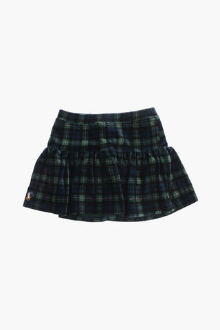 Plaid Motif Velvet Flared Skirt