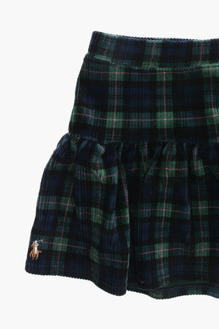 Plaid Motif Velvet Flared Skirt