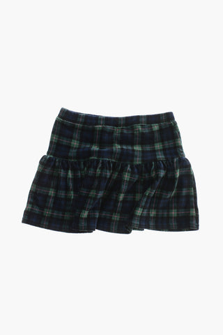 Plaid Motif Velvet Flared Skirt