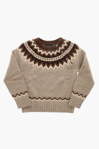Wool-Blend Embroidered Crewneck HOLIDAY with 3 Buttons