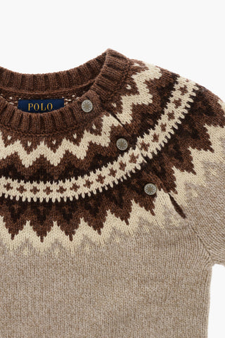 Wool-Blend Embroidered Crewneck HOLIDAY with 3 Buttons