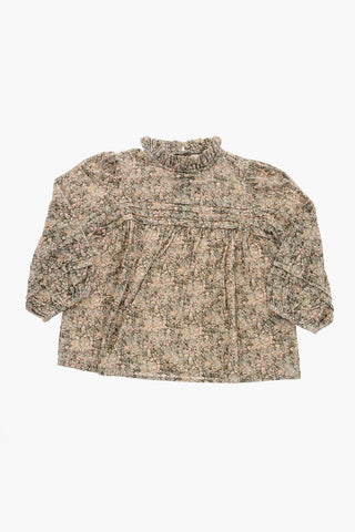 Velour Ribbed Floral-Print Blouse