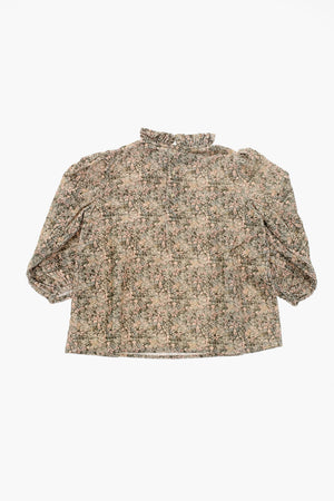 Velour Ribbed Floral-Print Blouse