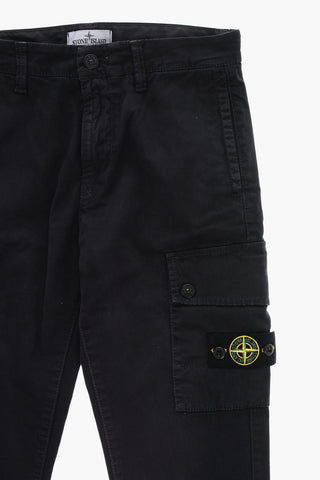 Stretch Cotton Cargo Pants with Logo Patch