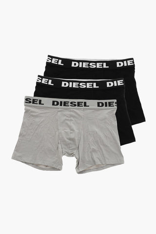 Set of 3 Stretch Cotton Boxers with Logo Elastic