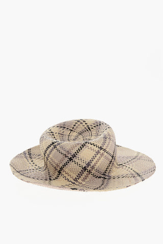 마드라스 패턴 밀짚 페도라