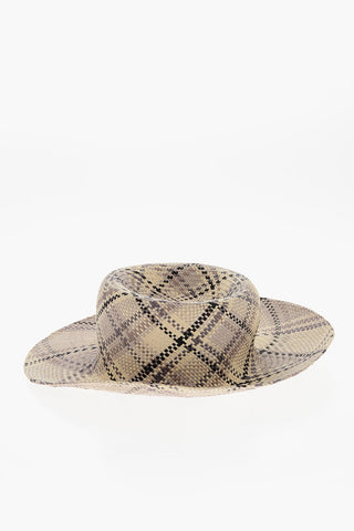 마드라스 패턴 밀짚 페도라