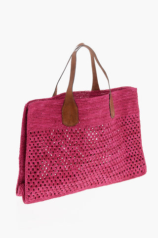 Maxi-Tote-Bag HAVANA aus Raphia mit Lederbesatz