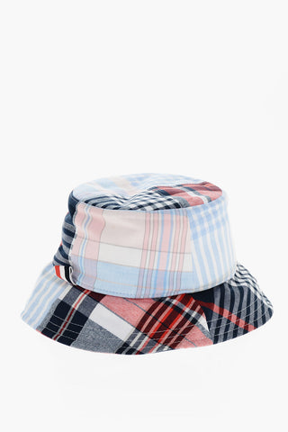 체크 무늬 면 버킷 햇