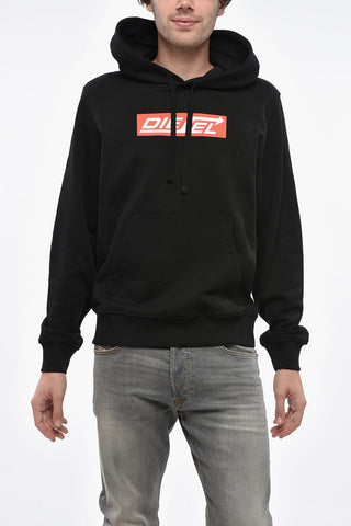Felpa Hoodie in Cotone Garzato con Logo Stampato