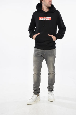 Felpa Hoodie in Cotone Garzato con Logo Stampato