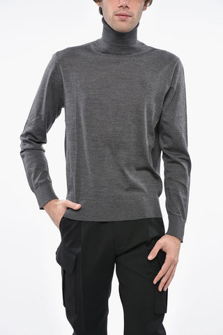 Virgin Wool Turtleneck Sweater with Embossed Monogram