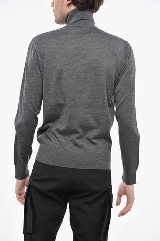 Virgin Wool Turtleneck Sweater with Embossed Monogram