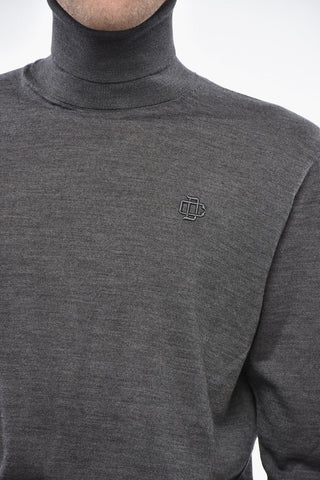 Virgin Wool Turtleneck Sweater with Embossed Monogram