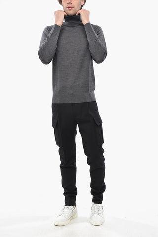 Virgin Wool Turtleneck Sweater with Embossed Monogram