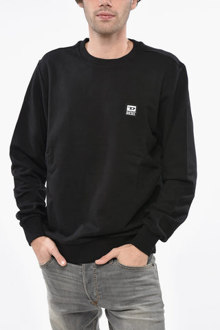 Crew Neck Brushed Cotton Sweatshirt with Logo Patch
