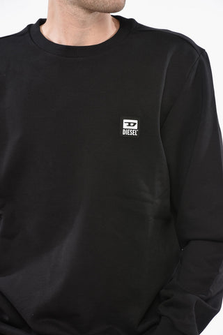 Crew Neck Brushed Cotton Sweatshirt with Logo Patch