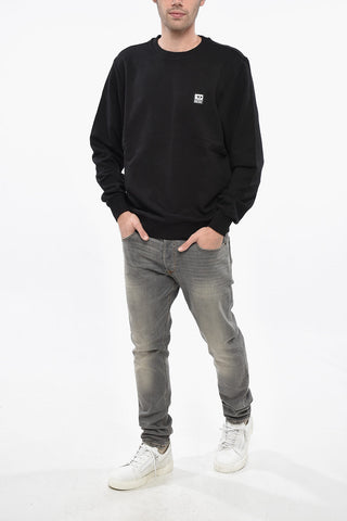 Crew Neck Brushed Cotton Sweatshirt with Logo Patch