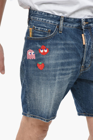PAC-MAN Shorts MARINE in Denim con Ricami