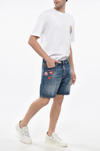 PAC-MAN Shorts MARINE in Denim con Ricami