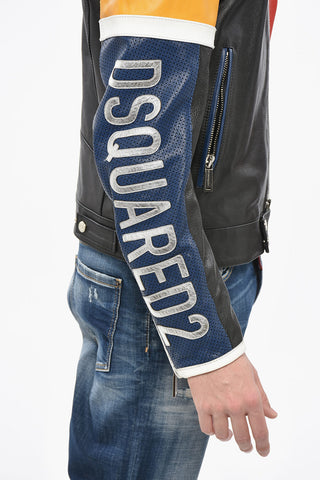 CATEN Leather Motorbiker Jacket with Metallic Leather Detail
