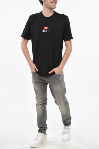 Cotton Crewneck T-Shirt with Flocked Logo