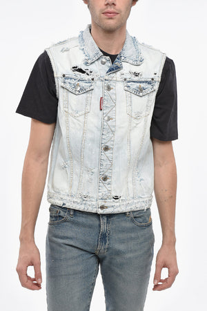 Ärmellose Destroyed-Denim-Jacke