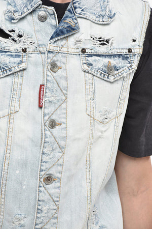 Ärmellose Destroyed-Denim-Jacke