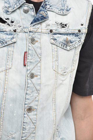 Ärmellose Destroyed-Denim-Jacke
