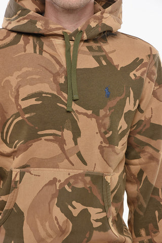 Camouflage Motif Hoodie with Embroidered Logo