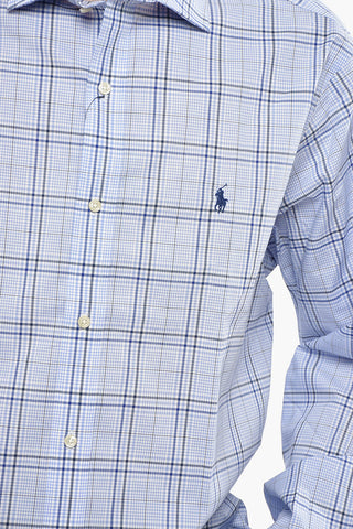 Plaid Motif Poplin Cotton Shirt with Spread Collar