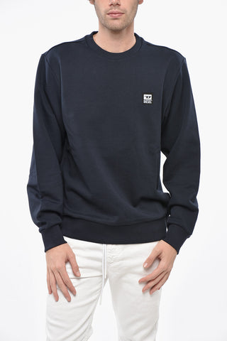Crew Neck Brushed Cotton Sweatshirt with Logo Patch