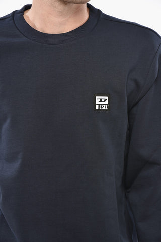 Crew Neck Brushed Cotton Sweatshirt with Logo Patch