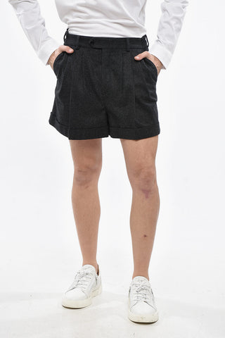 Triple-pleated Wool Shorts with Cuffs