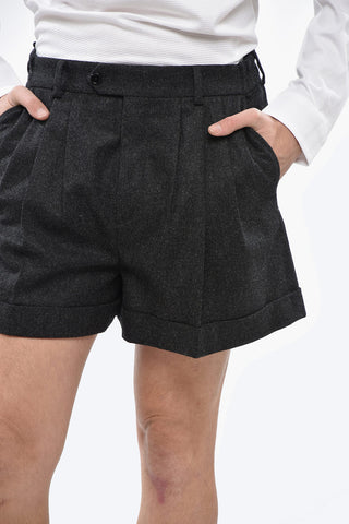 Triple-pleated Wool Shorts with Cuffs