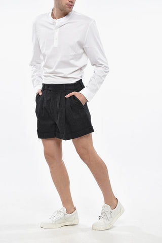 Triple-pleated Wool Shorts with Cuffs