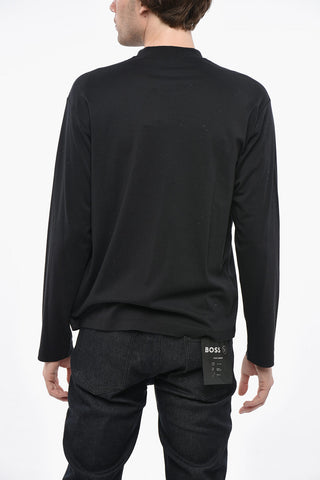 T-Shirt Girocollo in Cotone e Seta a Maniche Lunghe
