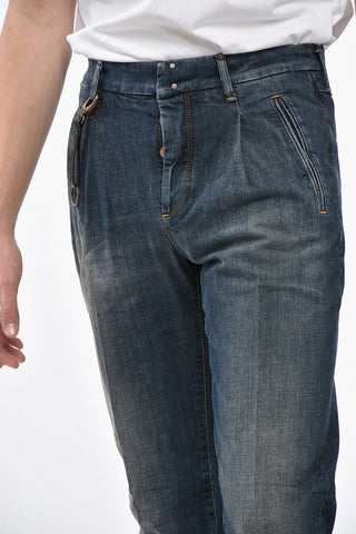 Stretch Denim Jeans with 1 Pleat 17cm