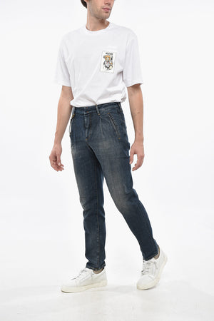Stretch Denim Jeans with 1 Pleat 17cm