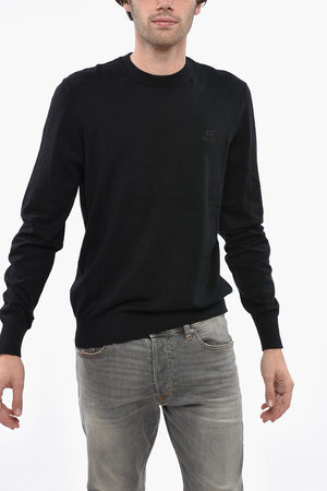 Cotton Crewneck Sweater with Embossed Logo