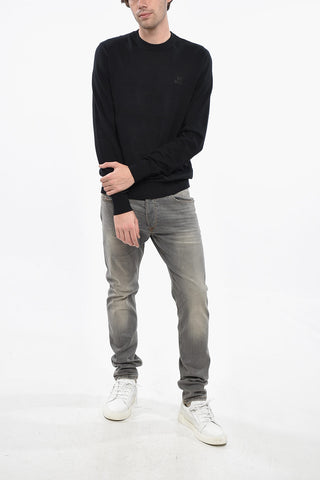 Cotton Crewneck Sweater with Embossed Logo