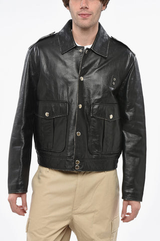 Leather Jacket AVIATOR with Snap Buttons and Maxi Patch Pockets