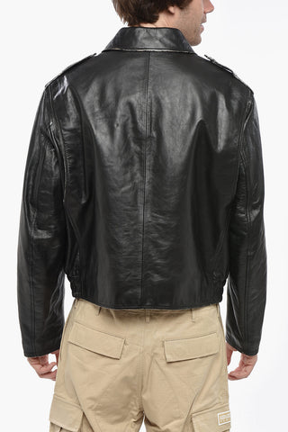 Leather Jacket AVIATOR with Snap Buttons and Maxi Patch Pockets